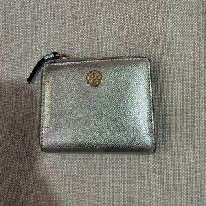 Tory Burch silver metallic wallet